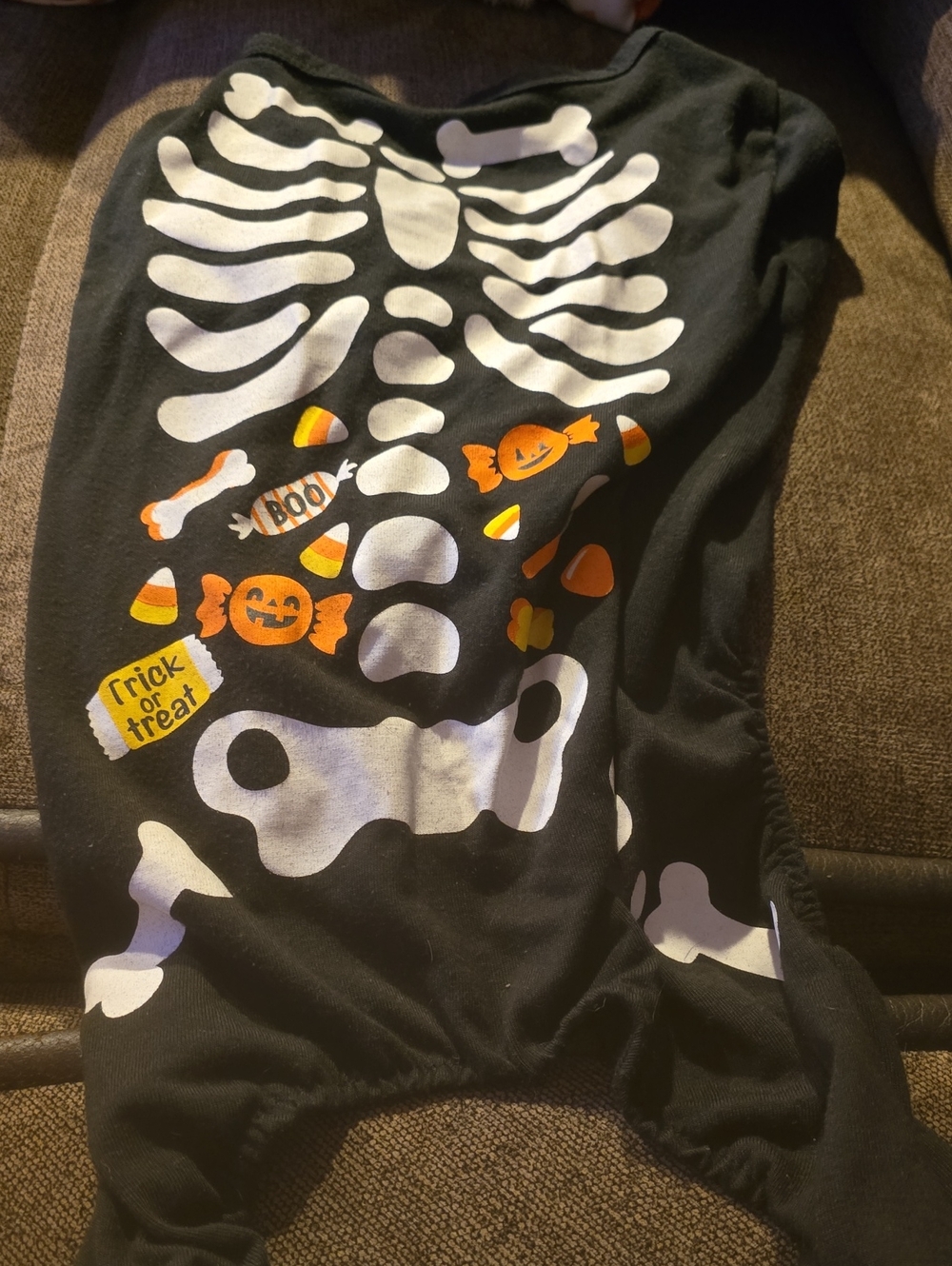 Black Skeleton Candy-Print Dog Halloween Costume Shirt